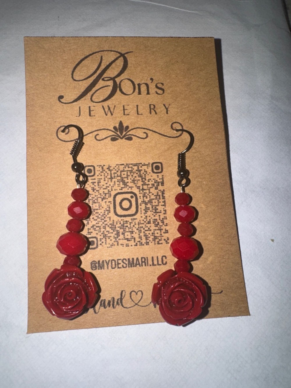 Red Rose Bead Drop Earrings